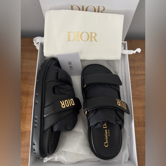 Dior Shoes - Dior Black Sandals with Gold Accents